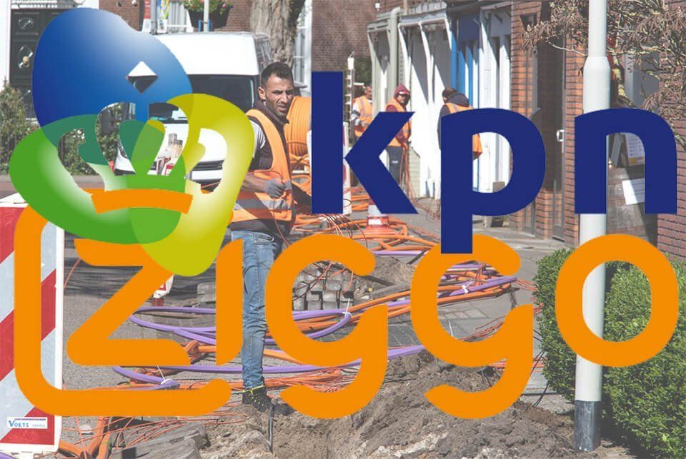 man-bezig-met-aanleggen-glasvezel-heeft-glasvezel-kabel-in-handen-kpn-ziggo-logos