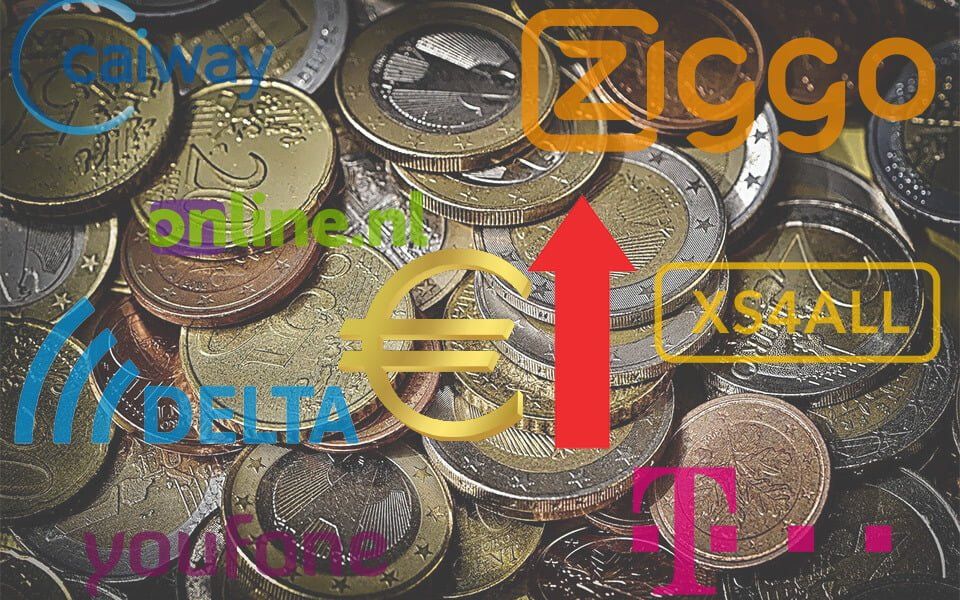 euro munten provider logos rodepijl omhoog als prijsverhoging